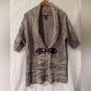 Karen Scott Cardigan Sweater Belted Detail Short Sleeve Gray/Black Women’s Sz S